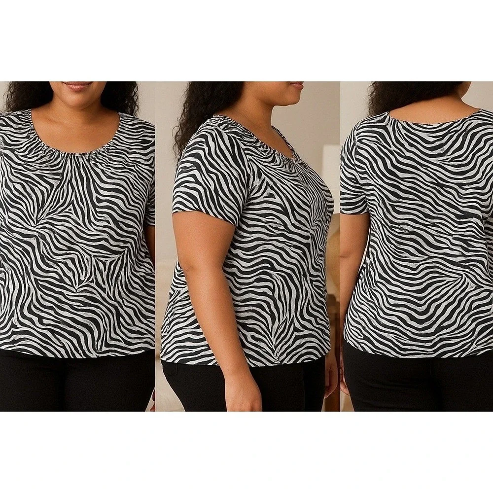 Michael Michael Kors Zebra Print Top Plus Size 2X Modal‎ Cotton Blouse